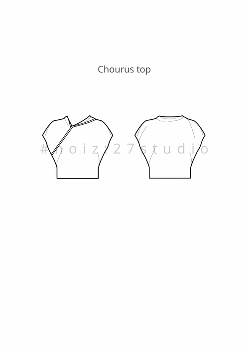 Chourus top sewing pattern PDF, avant-garde asymmetric top, fluid draped blouse, minimalist pattern XS-XXL