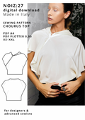 Chourus top sewing pattern PDF, avant-garde asymmetric top, fluid draped blouse, minimalist pattern XS-XXL
