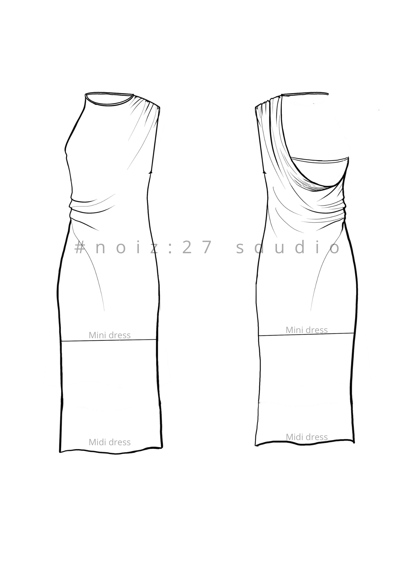 Line dress sewing pattern PDF, draped back dress, jersey maxi dress pattern, asymmetric elegant dress XS-XXL